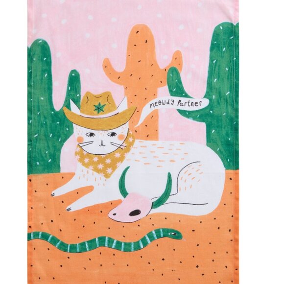 World Market Exclusive Pink and Tan Cowboy Cat Kitchen Towel SKU: 641559 NEW - Picture 3 of 8